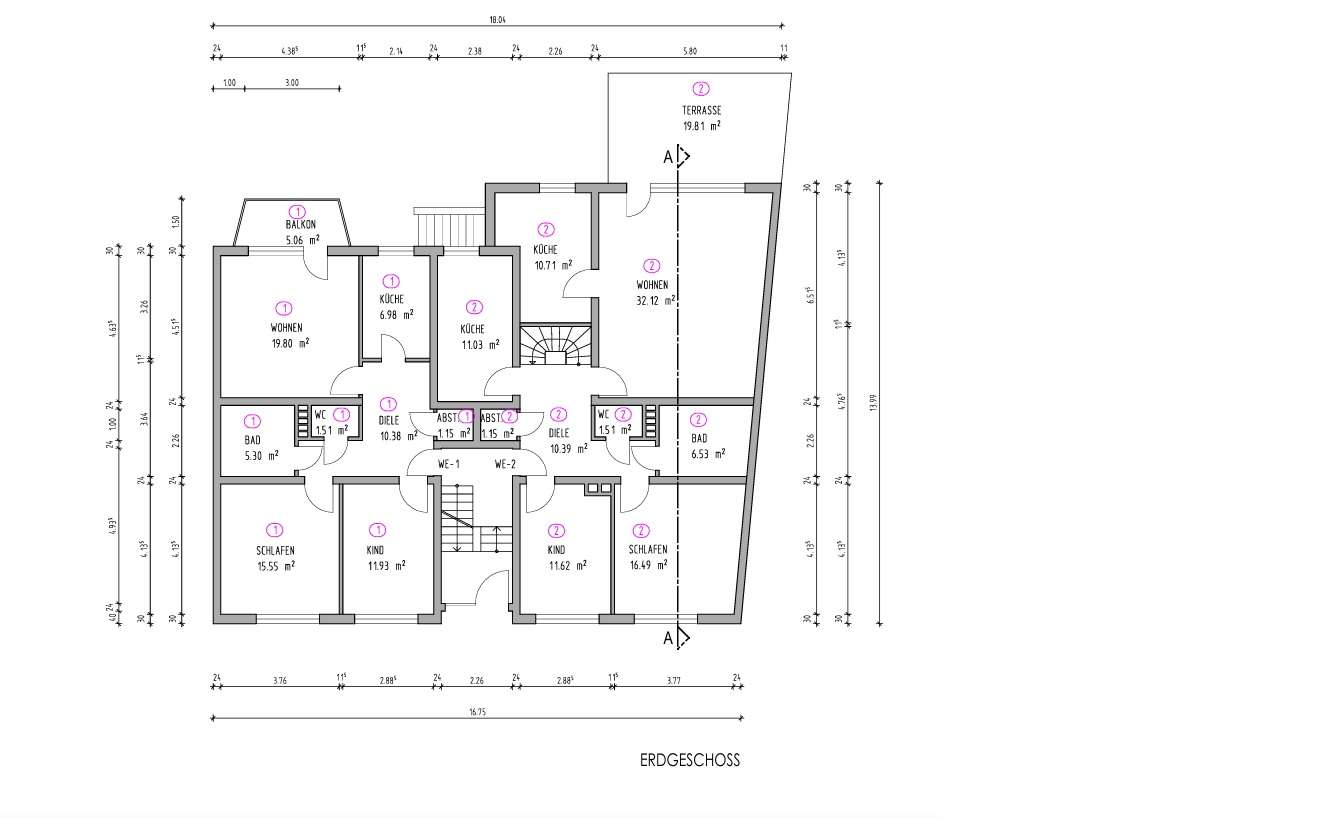 Bauzeichnung Einheit 2 Grendtor 14 _ Essen-Steele EG